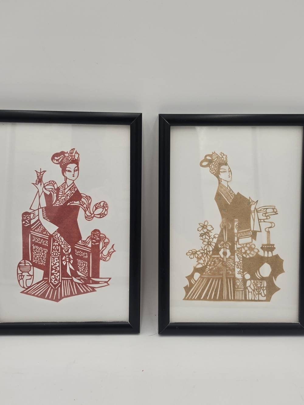 Framed Asian Paper Cut Art Prints - Red & Gold